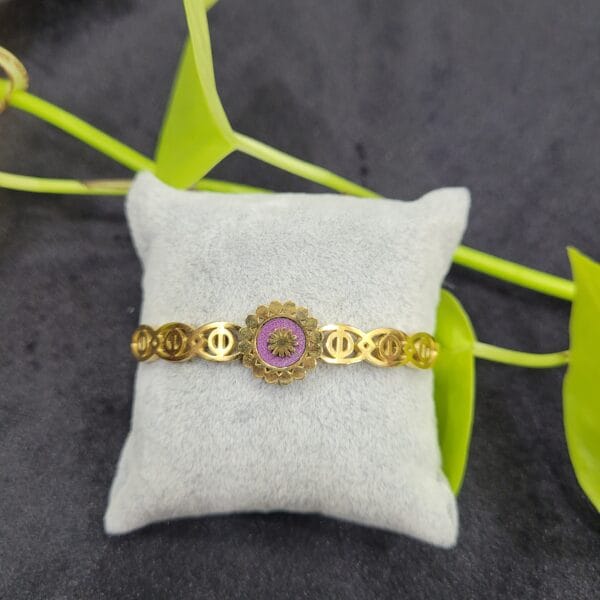 Purple shaded flower design gold bracelet open type for women – 26BR0009