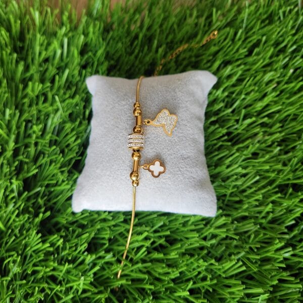 White stone gold butterfly bracelet with chain type design for women – 26BR0016